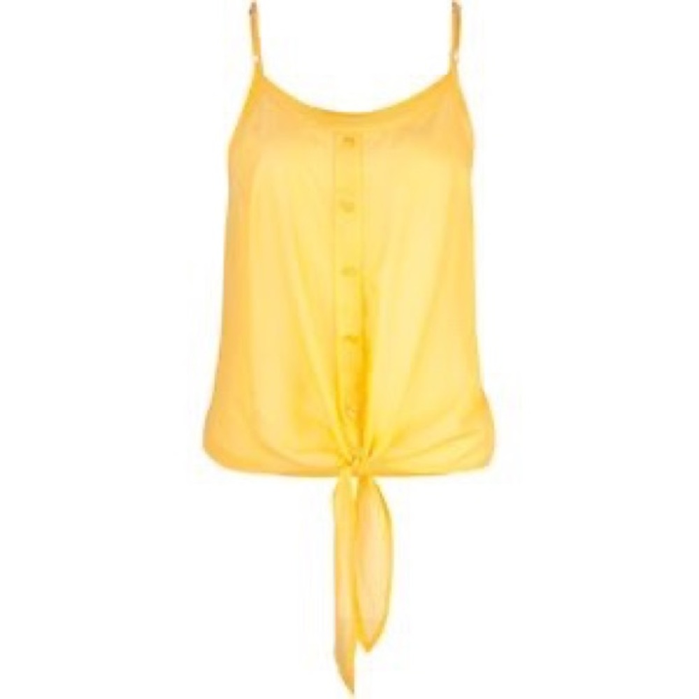Full Tilt Yellow Sheer Sleeveless Tie Front Button Up Top Size L NWOT Festival